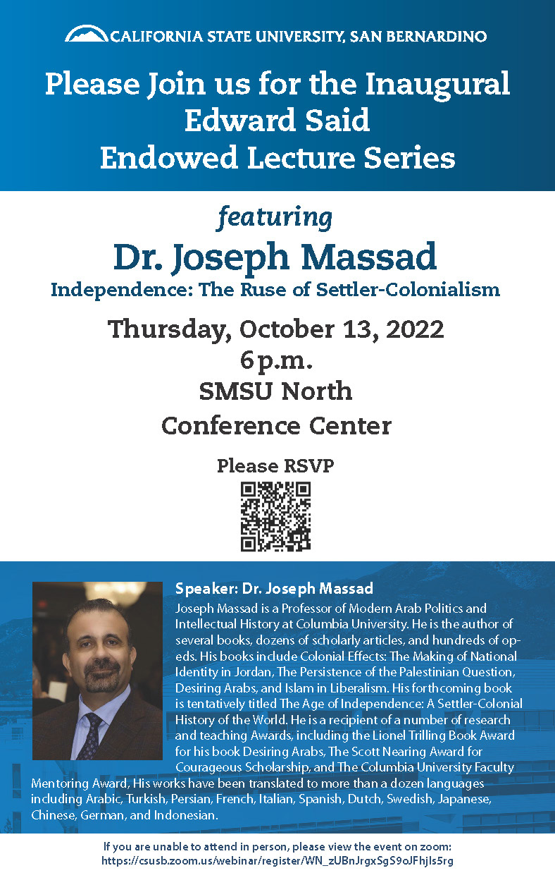 Columbia professor Joseph Massad to present the Inaugural Edward Said